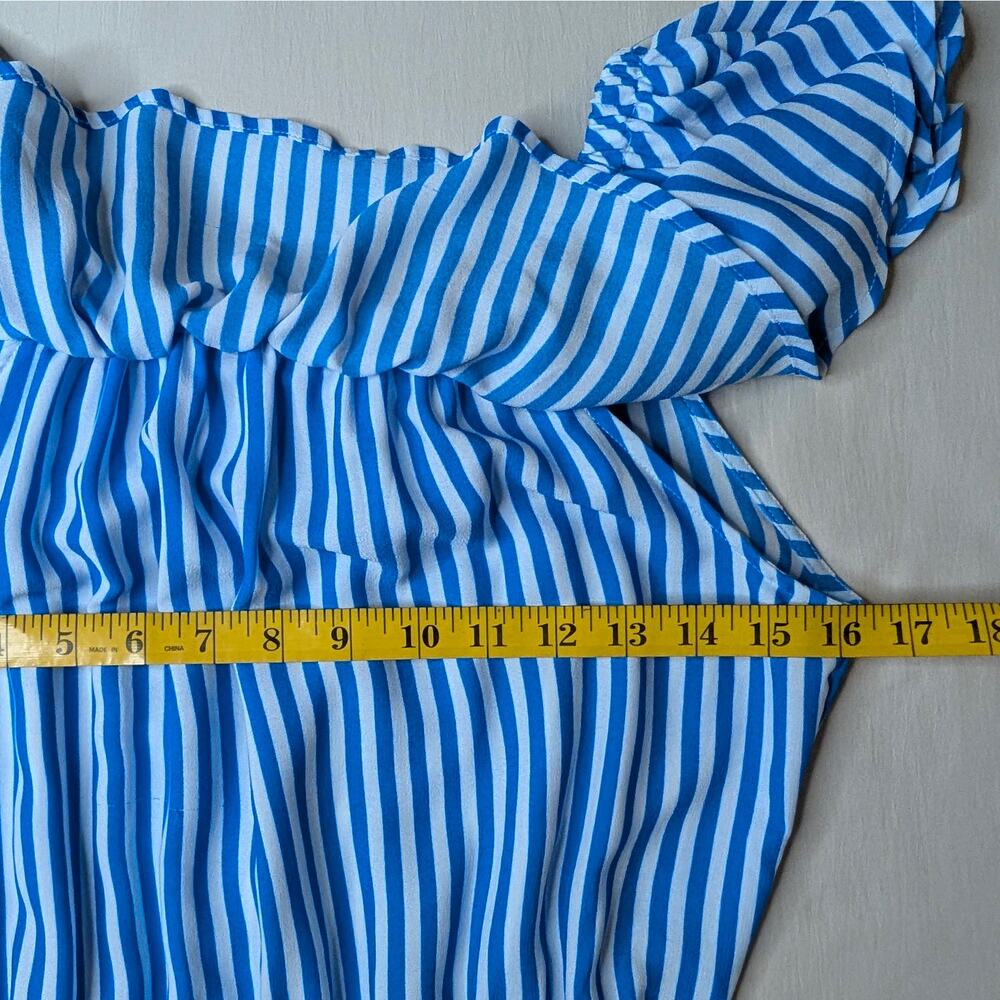 Tommy Bahama Off Shoulder Maxi Dress S Blue White Stripe Tiered Ruffle Resort - Picture 15 of 16